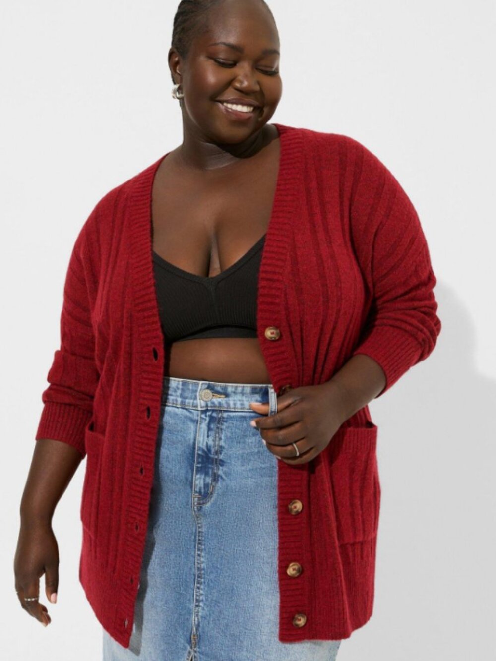 torrid Burgundy Red Vegan Cashmere Button-Front Cardigan